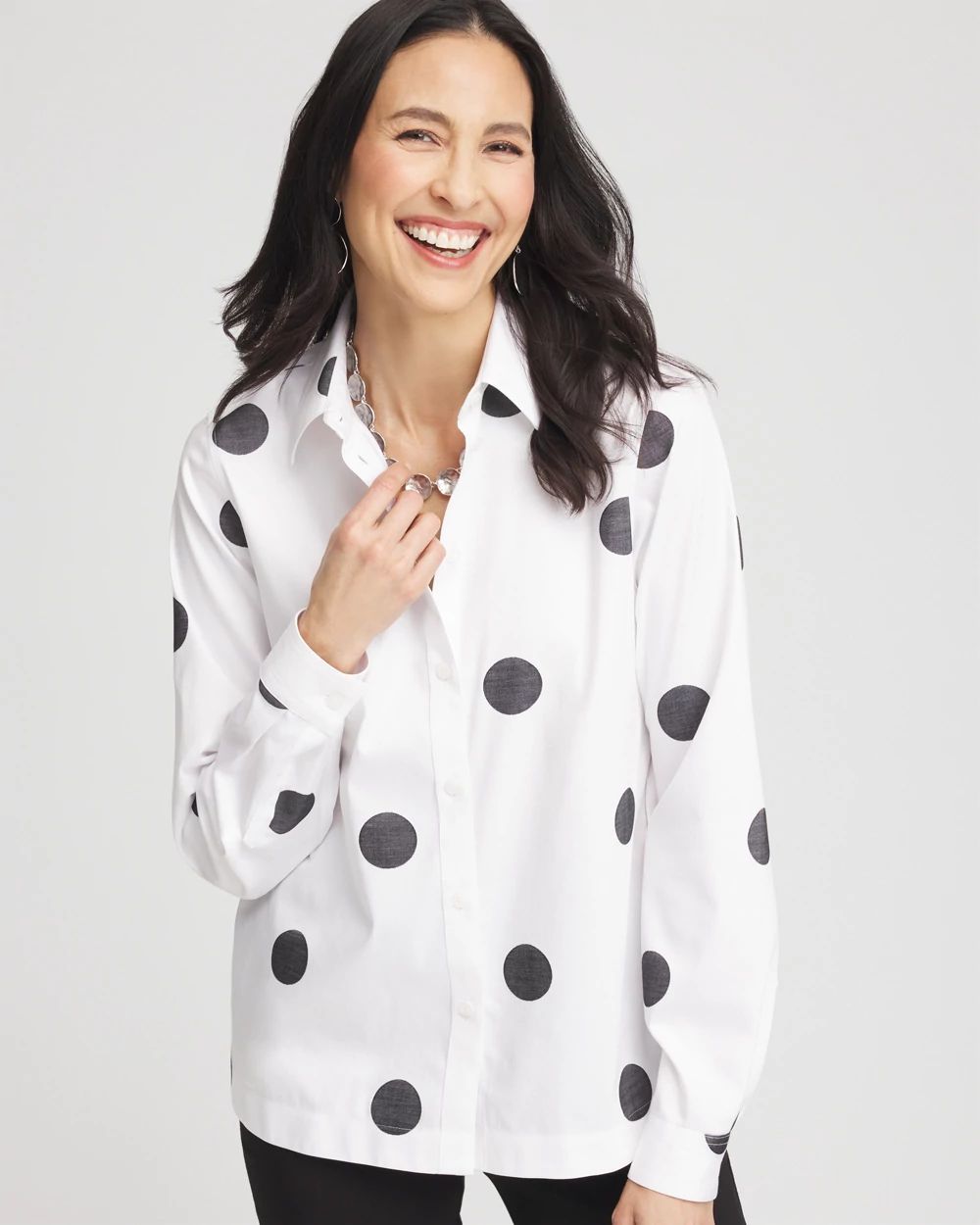 No Iron™ Polka-Dot Jacquard Shirt | Chico's No Iron™ Polka-Dot Jacquard Shirt | Chico's